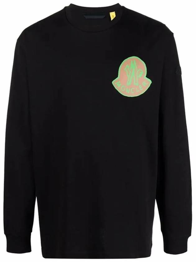 Logo Print Cotton Sweatshirt Black - MONCLER - BALAAN.