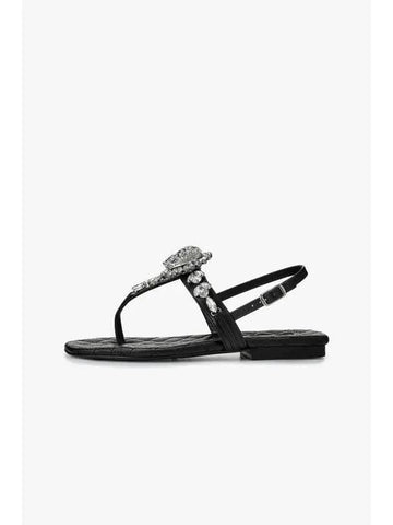 Women s Crystal Skull Leather Flat Sandals Black - PHILIPP PLEIN - BALAAN 1