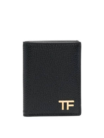 Logo Leather Half Wallet Black - TOM FORD - BALAAN 1