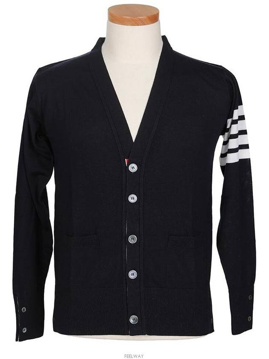 Men's Sustainable Classic Diagonal Wool Cardigan Navy - THOM BROWNE - BALAAN 2