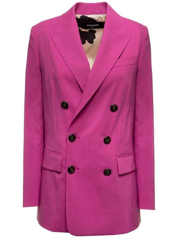 double breasted blazer jacket fuchsia pink - DSQUARED2 - BALAAN 1