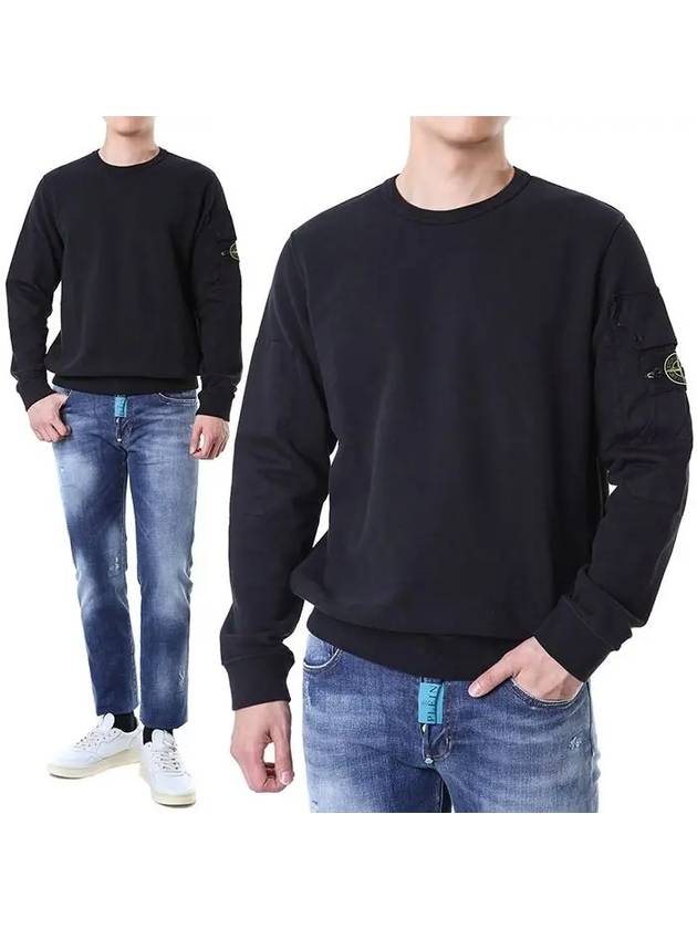 Brushed Organic Cotton Fleece Sweatshirt Black - STONE ISLAND - BALAAN 2