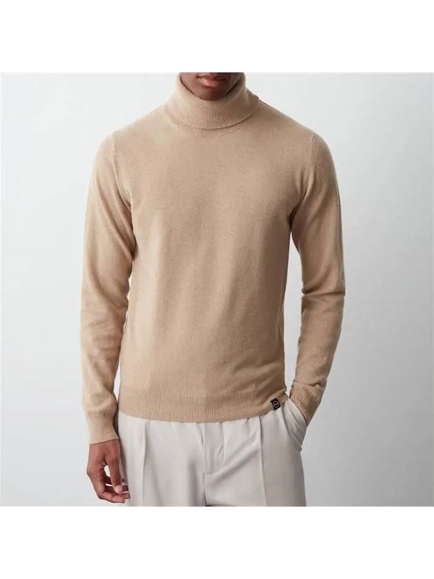 Le Logo Patch Cashmere Blend Turtleneck Knit Beige - COLMAR - BALAAN 1