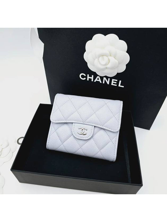 Classic caviar half wallet light gray silver plate AP0231 - CHANEL - BALAAN 1