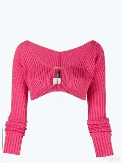 La Maille Pralu Micro Charm Logo Cardigan Pink - JACQUEMUS - BALAAN 2