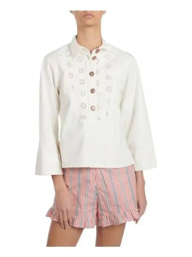 See by Chloe Seeby Women s Button Punching Denim Shirt White CHS22UDH02162 - CHLOE - BALAAN 1