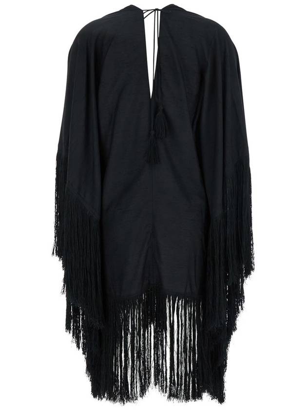 Black Kaftan With V Neck And Scarf Detail In Viscose Blend Woman - TALLER MARMO - BALAAN 2