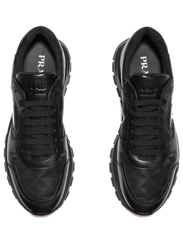 Leather Re-Nylon High Top Sneakers Black - PRADA - BALAAN 7