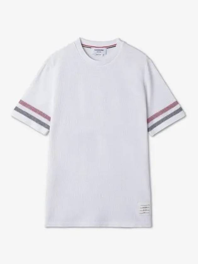 Textured Cotton Stripe Short Sleeve T-Shirt White - THOM BROWNE - BALAAN 2