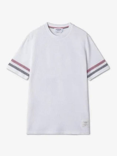 Textured Cotton Stripe Short Sleeve T-Shirt White - THOM BROWNE - BALAAN 2