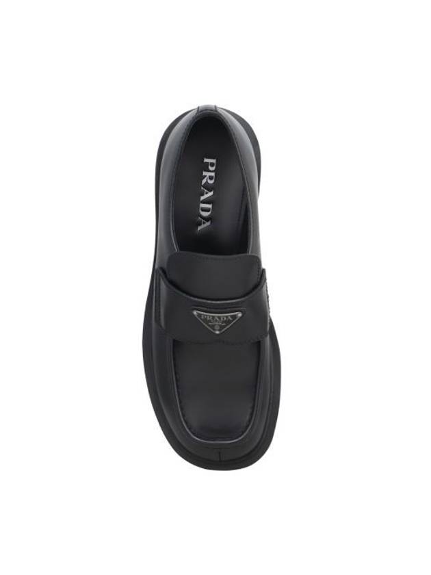 Triangle Logo Brushed Leather Loafers Black - PRADA - BALAAN 4