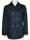 gold button cotton double jacket navy - THOM BROWNE - BALAAN.