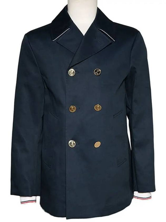 Gold Button Cotton Double Jacket Navy - THOM BROWNE - BALAAN 2