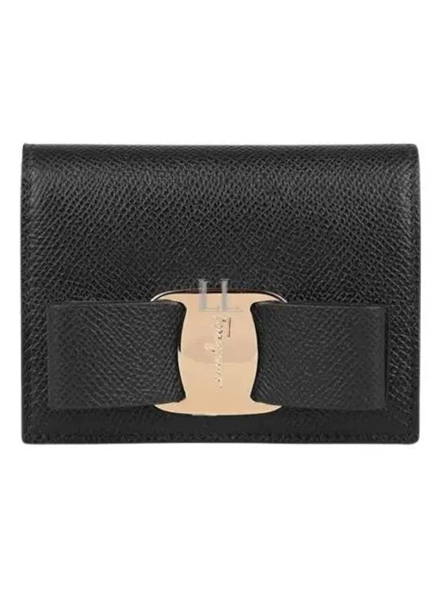 Vara Bow Gloss Flap Half Wallet Black - SALVATORE FERRAGAMO - BALAAN 2