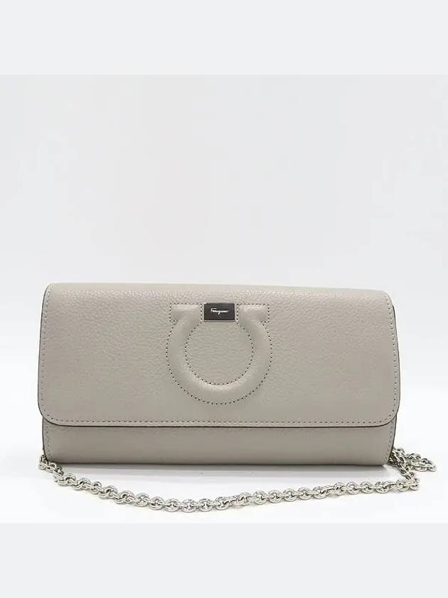 Ferragamo 22 D292 Gancini logo pattern gray leather mini chain cross bag - SALVATORE FERRAGAMO - BALAAN 1