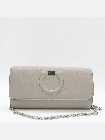 Ferragamo 22 D292 Gancini logo pattern gray leather mini chain cross bag - SALVATORE FERRAGAMO - BALAAN 1