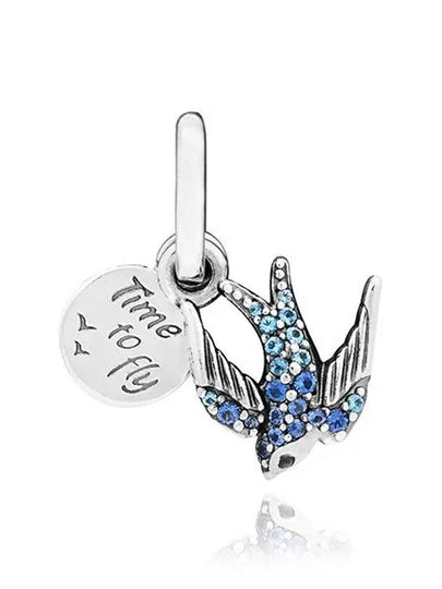 Sparkling Swallow Quote Double Dangle Bracelet Charm Blue - PANDORA - BALAAN 2