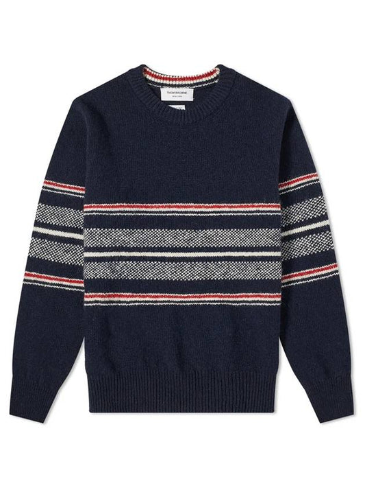 birds eye jacquard knit top navy - THOM BROWNE - BALAAN.