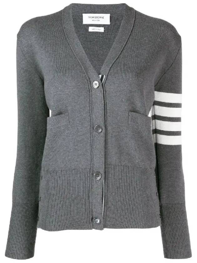 Cotton 4-Bar Milano Classic V-Neck Cardigan Medium Grey - THOM BROWNE - BALAAN 2