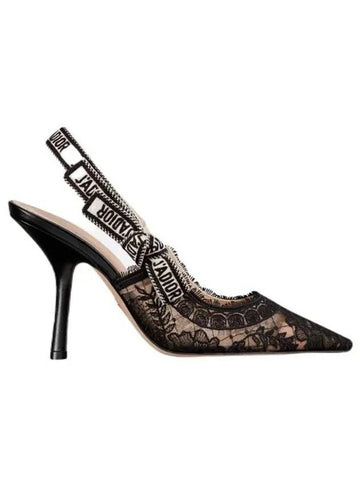 Transparent Mesh Embroidered Motif Slingback Heels Black - DIOR - BALAAN 1