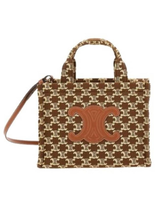 Textile Triomphe Canvas Print Calfskin Cabas Thais Tote Bag Brown - CELINE - BALAAN 2