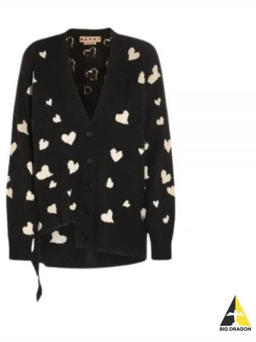 CDMD0321Q0U FW410 HEN99 BUNCH OF HEARTS motif black wool long cardigan - MARNI - BALAAN 1