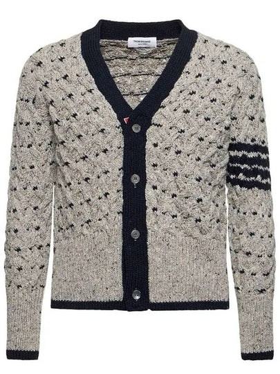 4 Bar Stripe Cable Knit Cardigan Grey - THOM BROWNE - BALAAN 2