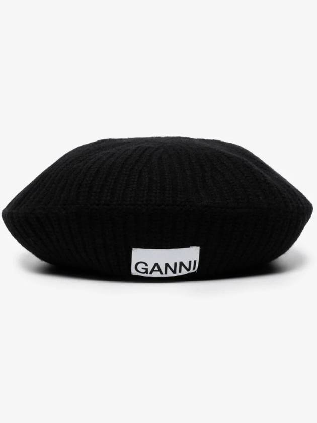 Logo Wool Beret Black Women s - GANNI - BALAAN 4