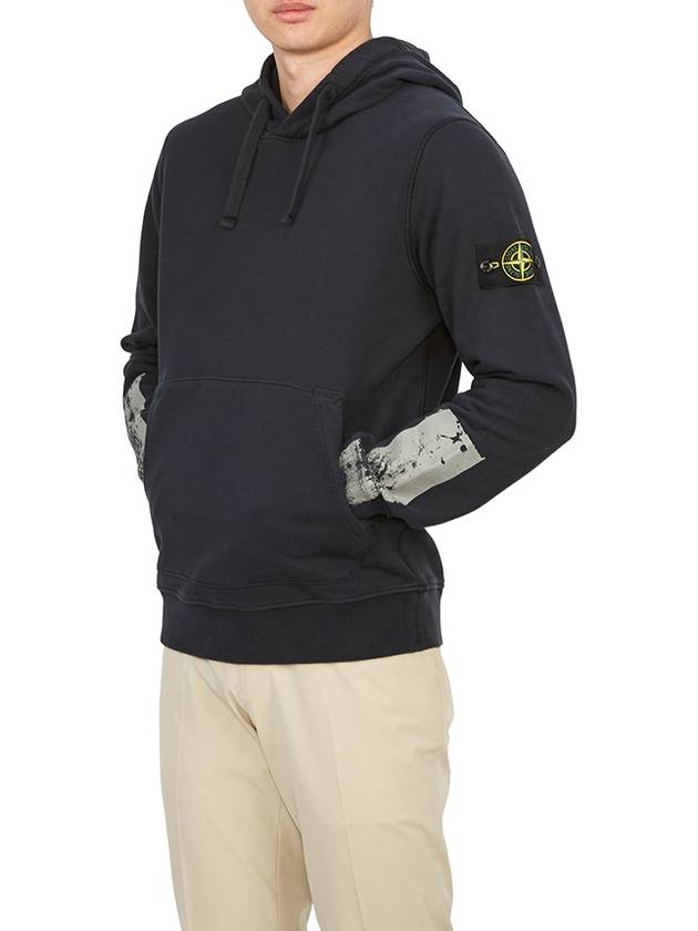 Tape For Print Brushed Cotton Fleece Hoodie Navy - STONE ISLAND - BALAAN 6