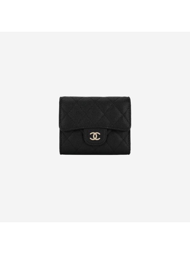 Classic Small Flap Grained Calfskin Half-Wallet Gold Metal Black - CHANEL - BALAAN 1