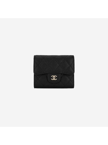 Classic Small Flap Grained Calfskin Half-Wallet Gold Metal Black - CHANEL - BALAAN 1