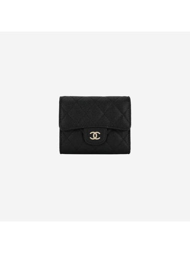 Classic Small Flap Grained Calfskin Half-Wallet Gold Metal Black - CHANEL - BALAAN 1