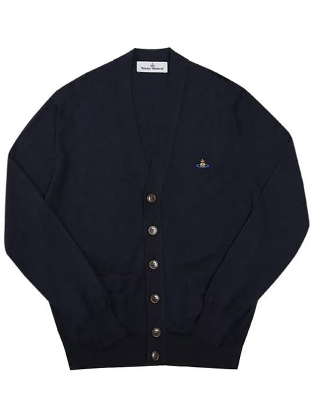 ORB Embroidery Logo V Neck Cardigan Navy - VIVIENNE WESTWOOD - BALAAN 5