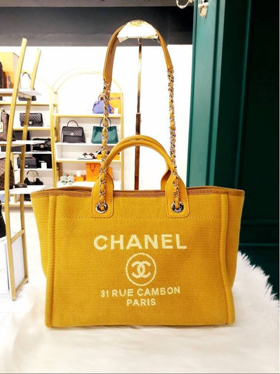 Women s Deauville Tote and Chain Shoulder Bag Mustard Color Condition A - CHANEL - BALAAN 2