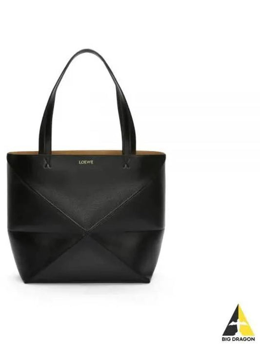 Puzzle Fold Medium Shiny Calfskin Tote Bag Black - LOEWE - BALAAN 2