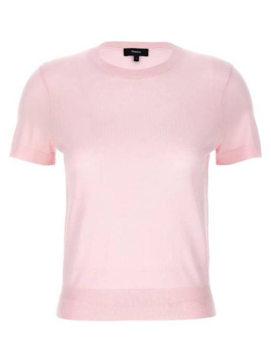 Women's Regal Wool Slim Crew Neck Short Sleeve T-Shirt Pink - THEORY - BALAAN 1