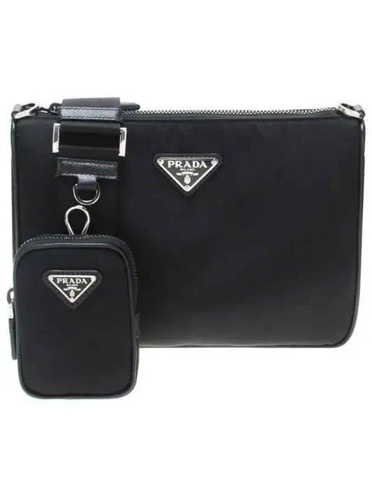triangle logo re-nylon saffiano leather shoulder bag black - PRADA - BALAAN 1