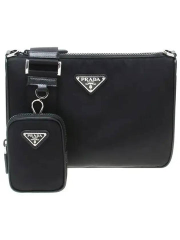 Triangle Logo Re-Nylon Saffiano Leather Shoulder Bag Black - PRADA - BALAAN 1