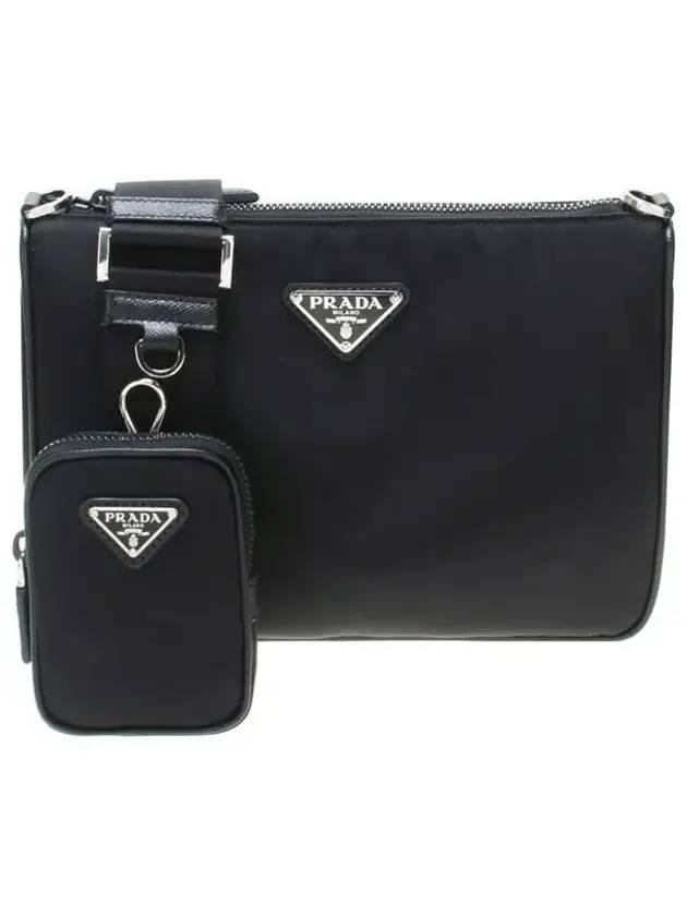 Triangle Logo Re-Nylon Saffiano Leather Shoulder Bag Black - PRADA - BALAAN 1