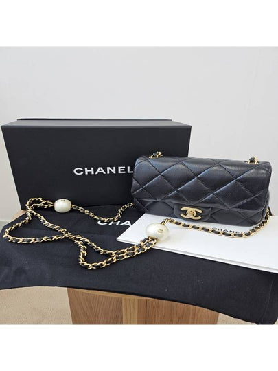 CC Logo Pearl Chain Flap Mini Cross Bag Black - CHANEL - BALAAN 2