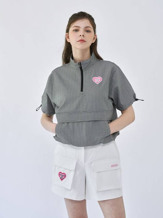 Falling in golf seersucker short sleeve anorak black check - GOXO - BALAAN 1