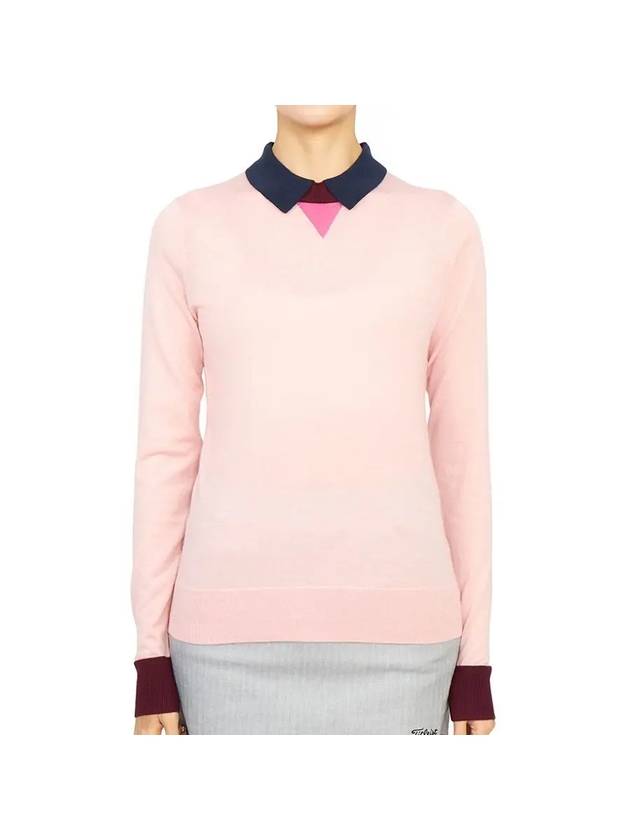 Women s Layered Merino Wool Polo Sweater Long Sleeve T Shirt Pink - G/FORE - BALAAN 6