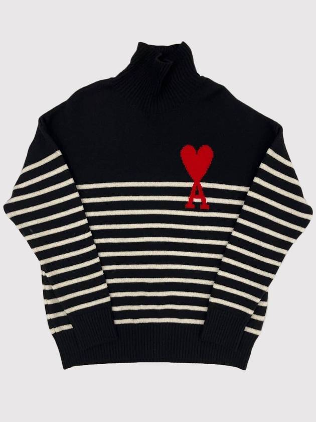 Big Heart Stripe Knit Turtleneck Black - AMI - BALAAN 2