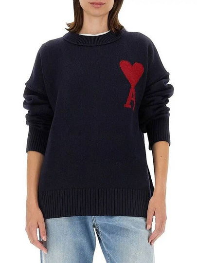 Big Heart Logo Wool Knit Top Navy - AMI - BALAAN 2