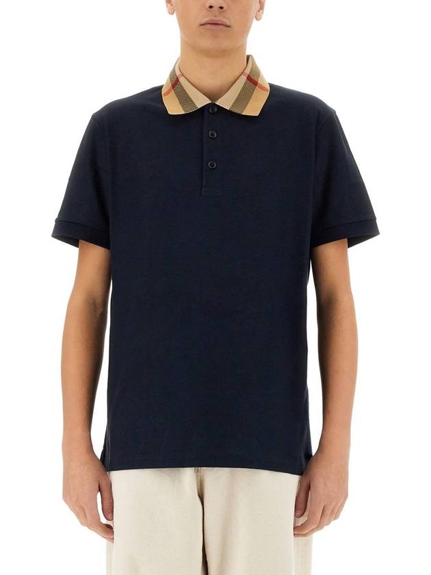 Check Collar Cotton Polo Shirt Navy - BURBERRY - BALAAN 2