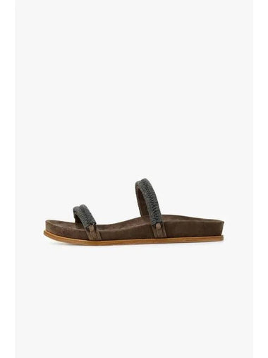 Women s Monili Strap Suede Slides Dark Brown - BRUNELLO CUCINELLI - BALAAN 1