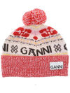 Logo Graphic Intarsia Knit Beanie Red - GANNI - BALAAN 2