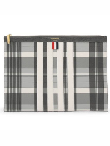 Madras 4 Bar Stripe Clutch Bag Grey - THOM BROWNE - BALAAN 1