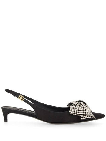 Dolce & Gabbana Satin Sling-Back With Rhinestone Embroidery - DOLCE&GABBANA - BALAAN 1