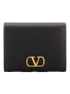 Compact V Logo Signature Calfskin Half Wallet Black - VALENTINO - BALAAN 1